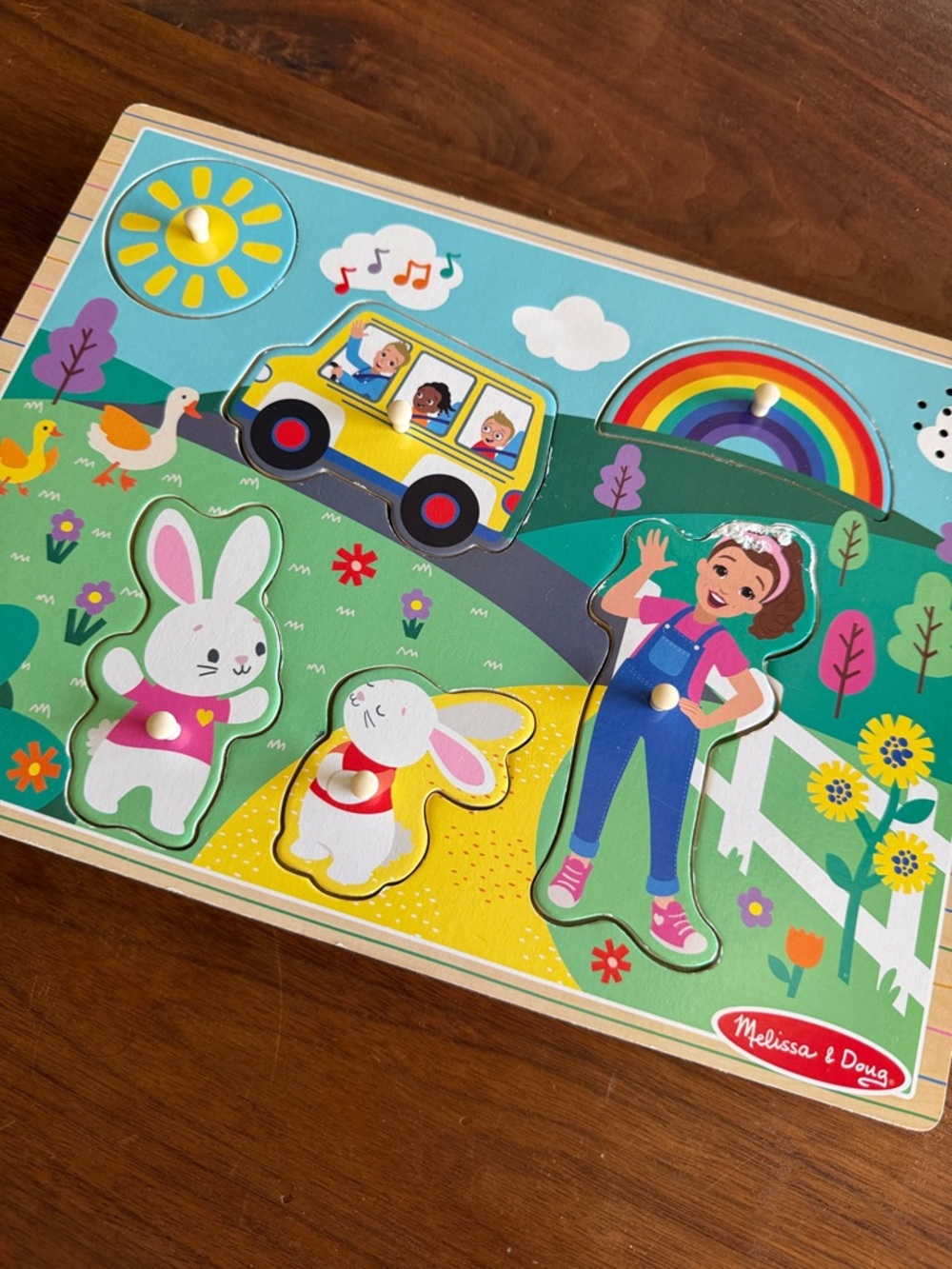 Melissa & Doug Ms. Rachel Wooden Peg Puzzle - Blue, Green, Yellow, Pink, White